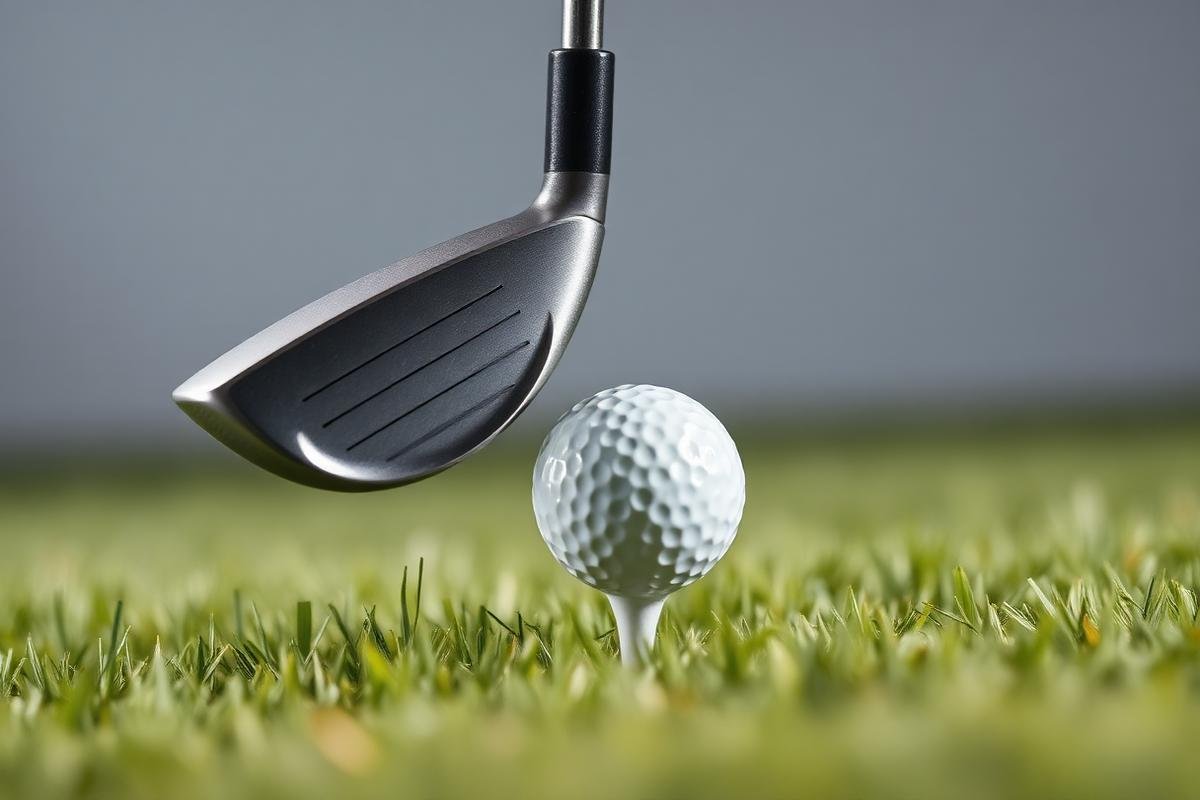 Golf driver clubface meeting a teed golf ball at impact