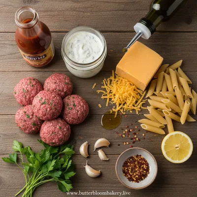 BBQ Ranch Meatball Cheddar Pasta Skillet - cooking process