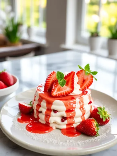 Creamy No Bake Strawberry Dessert - ready to serve