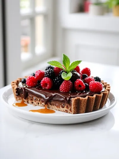 No-Bake Chocolate Berry Tart - ready to serve